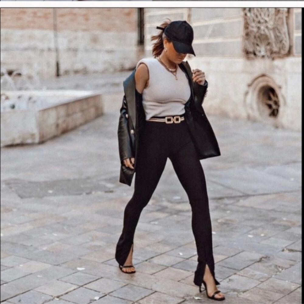 Zara satin effect high rise slit leggings black size S and M
